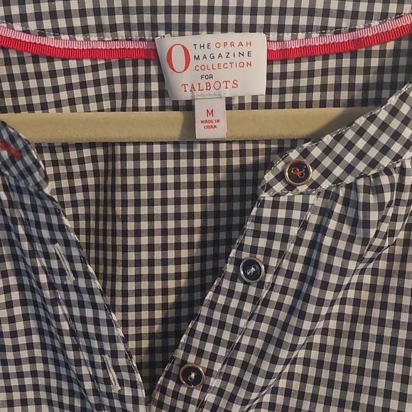 Talbots Flutter sleeve tunic Buffalo check top M Gingham Scalloped hem - Picture 2 of 5